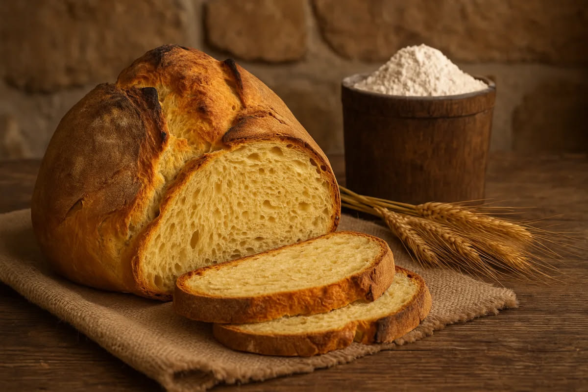 Ciotola di vetro con lievito madre fresco e attivo, con bolle di fermentazione visibili e superficie liscia, accanto a cucchiai di legno e un panno bianco di lino