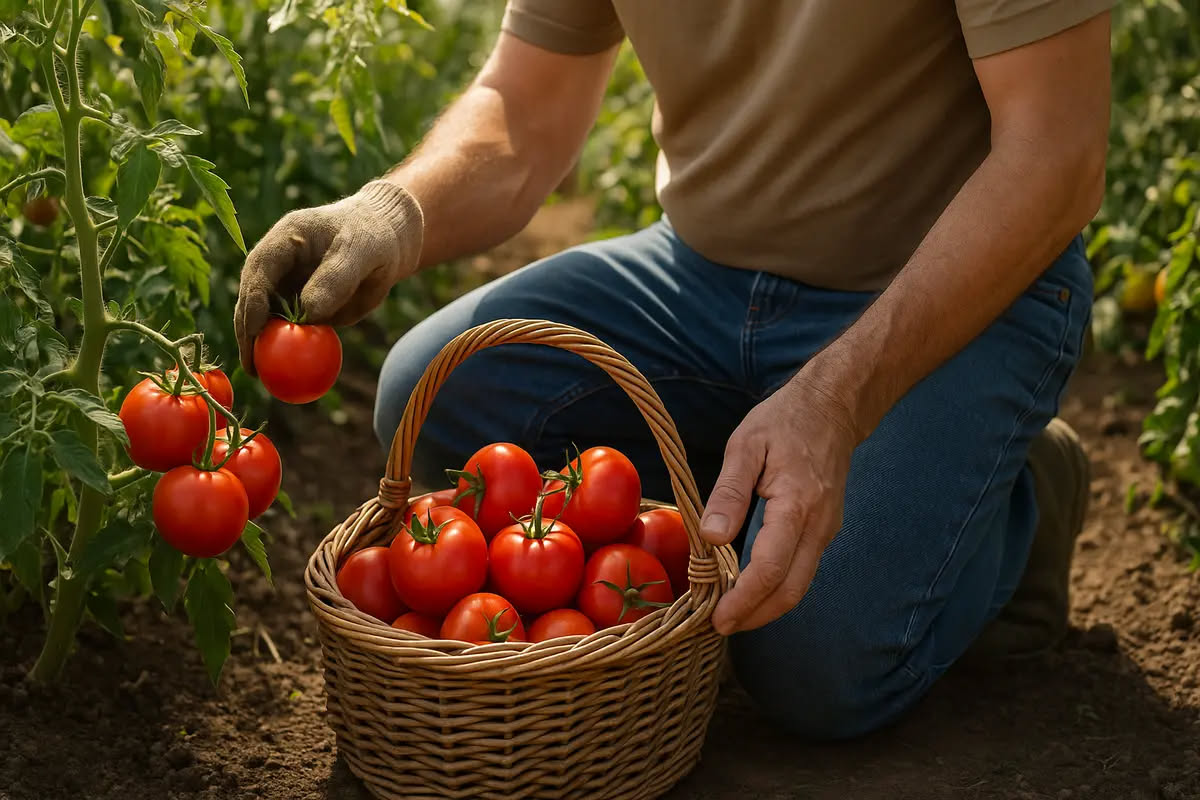 Pomodori rossi maturi e pomodori verdi acerbi disposti su una superficie di legno, con alcuni tagliati a metà per mostrare la polpa interna