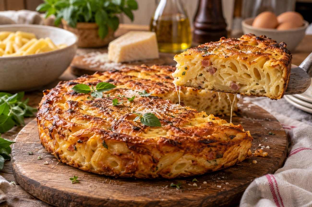 Pasta avanzata in frittata: come trasformare gli avanzi in una cena croccante